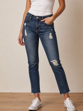 Frame Denim Distressed Ankle Jeans in Dark Blue 25